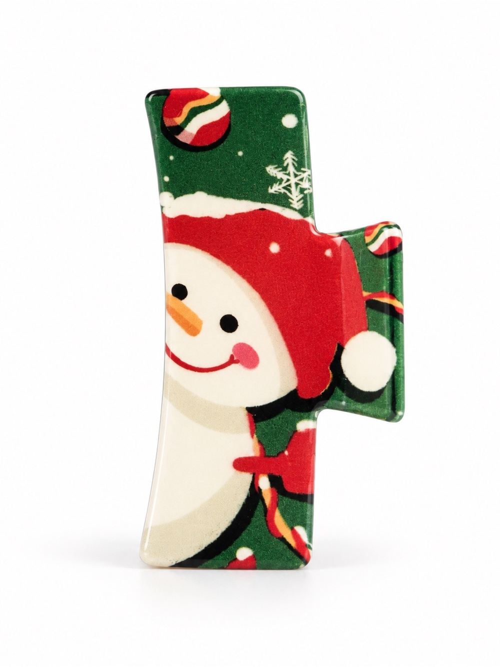 Snowman & Red Santa Hat Christmas Ornament Snowflake 3" Lobster Claw Hair Clip